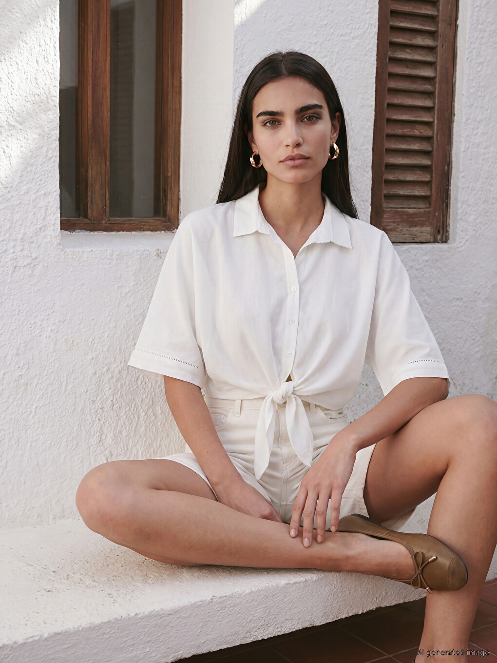 Crop Linen Blend Women's Shirt
