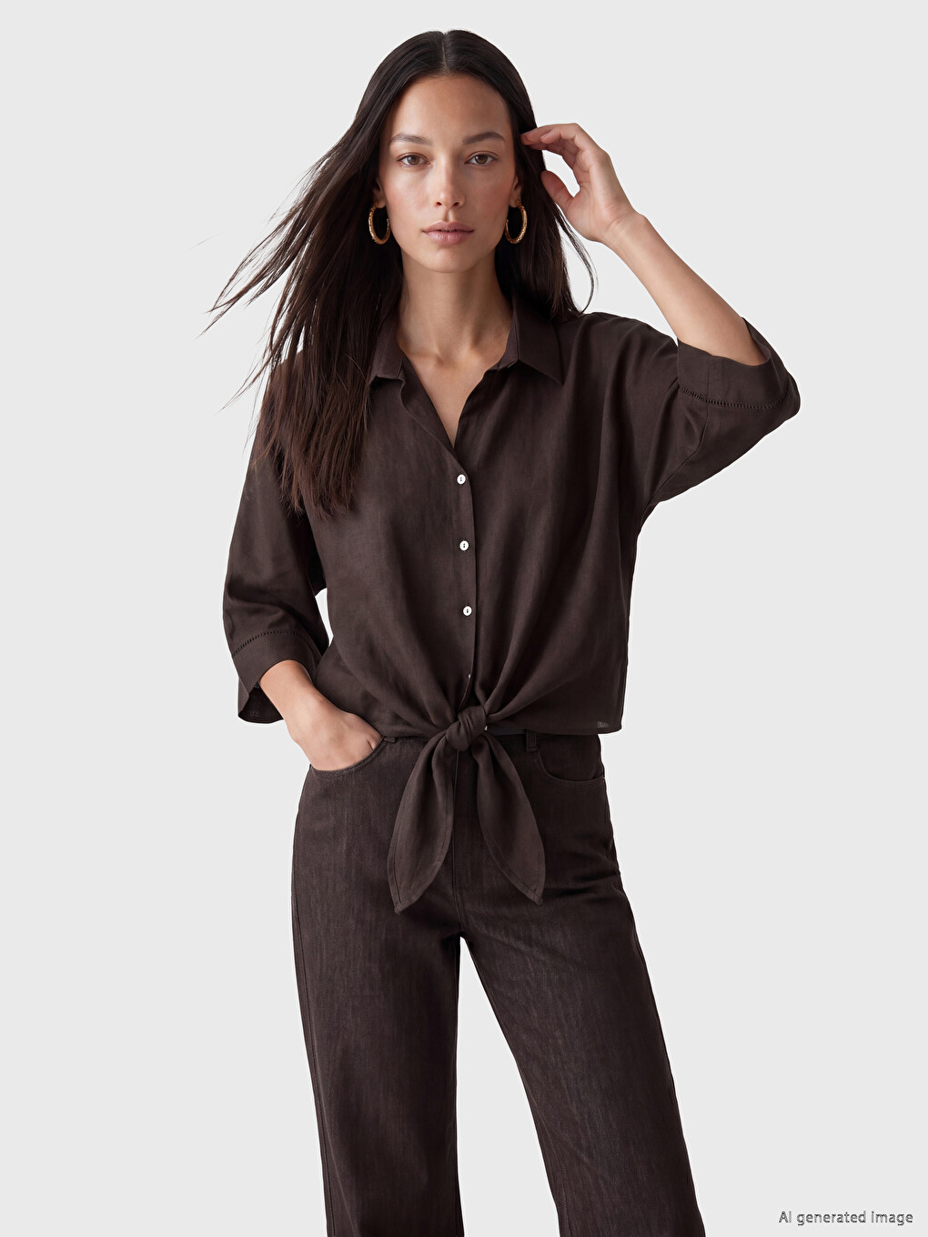 Crop Linen Blend Women's Shirt