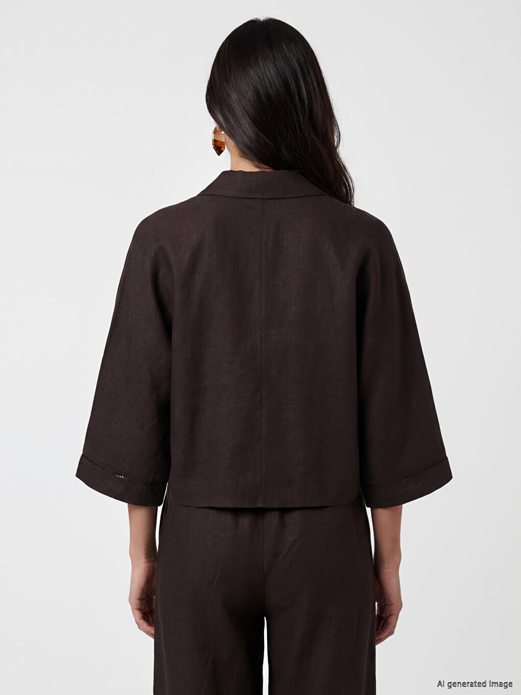 Crop Linen Blend Women's Shirt-3