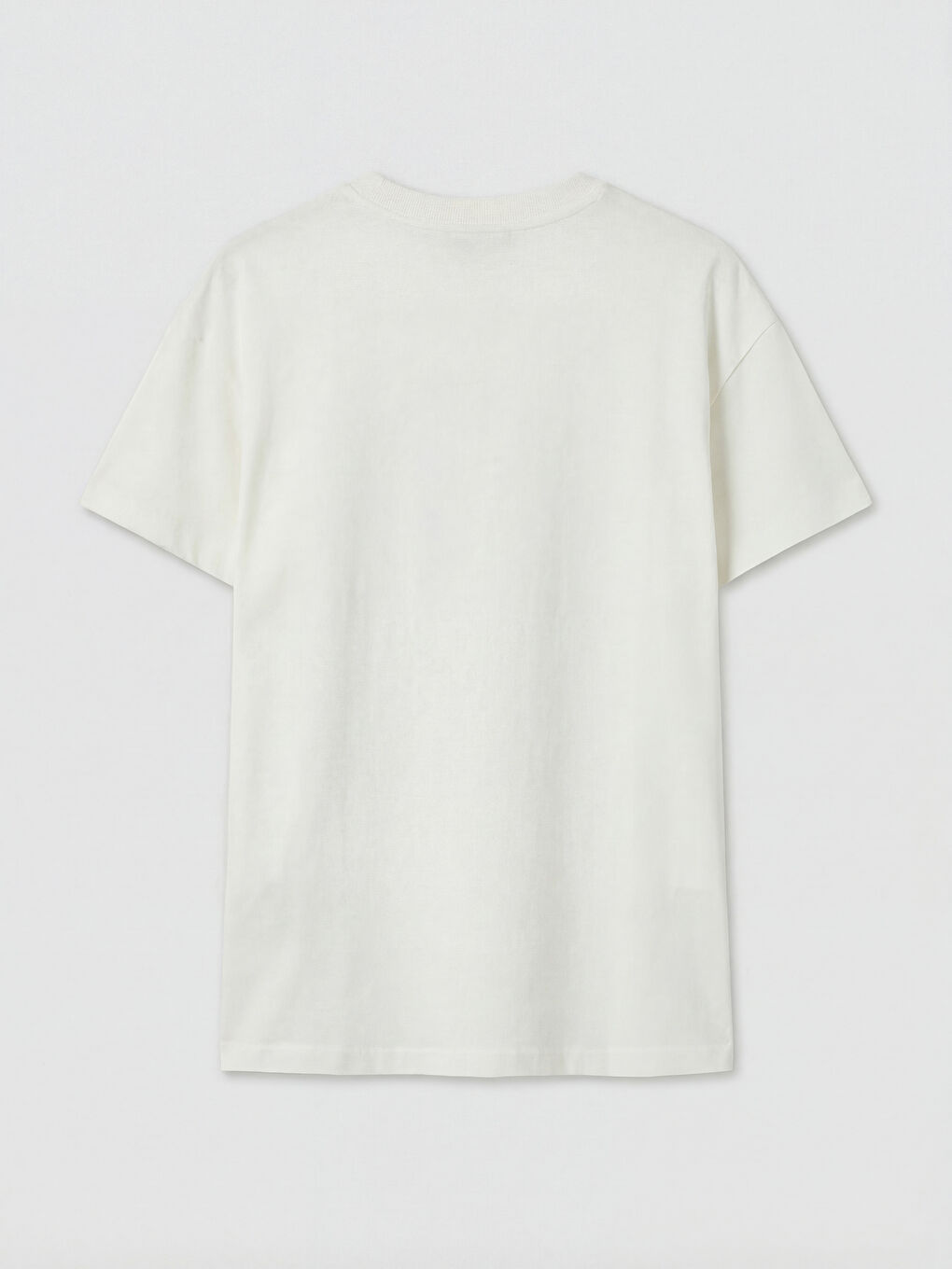 Ekru Bisiklet Yaka Baskılı Kadın Tişört-1