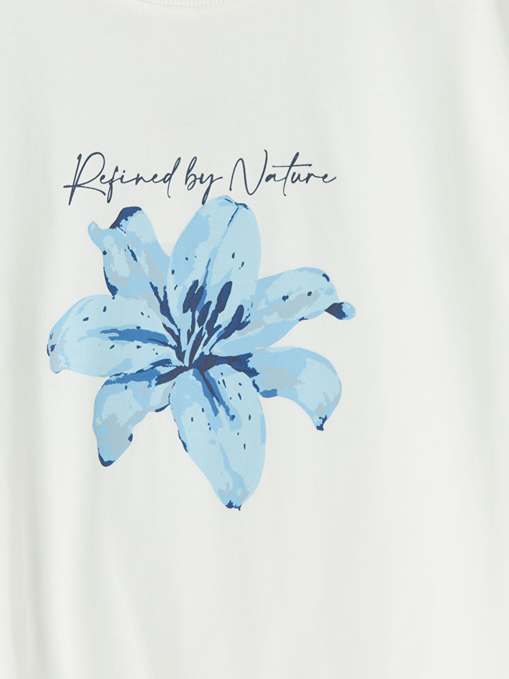 Ekru Bisiklet Yaka Baskılı Kadın Tişört-2