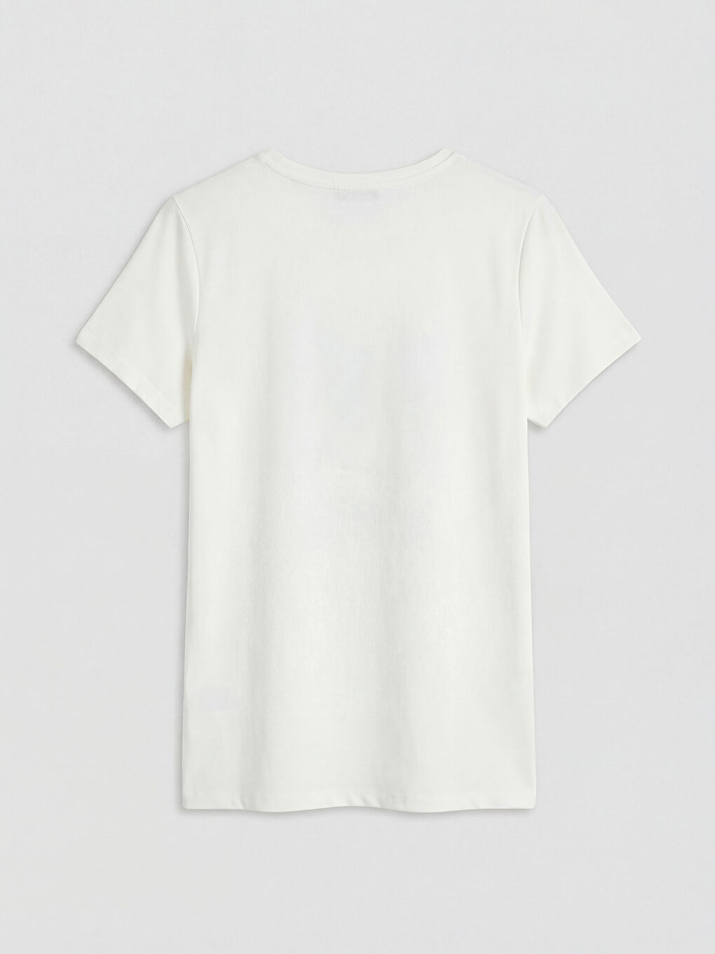 Ekru Bisiklet Yaka Baskılı Kadın Tişört-1