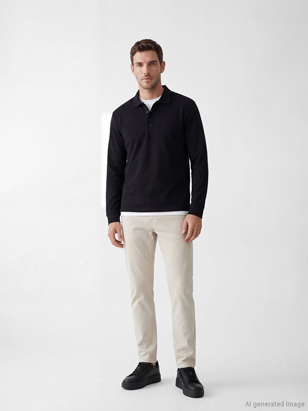 Siyah Polo Yaka Uzun Kollu Pike Erkek Tişört		
-1