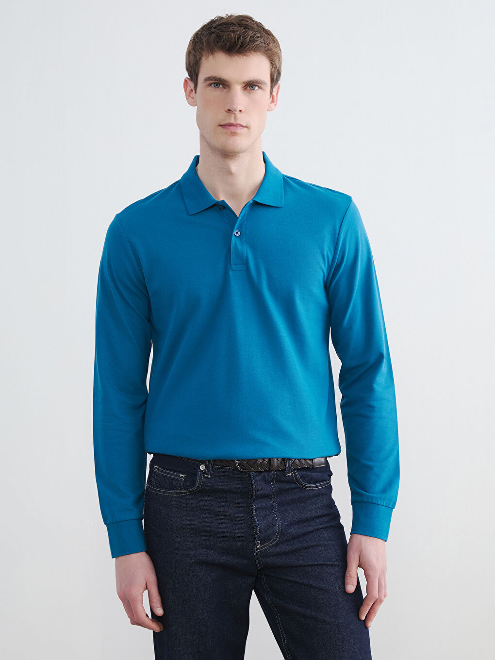 Petrol Polo Yaka Uzun Kollu Pike Erkek Tişört		
