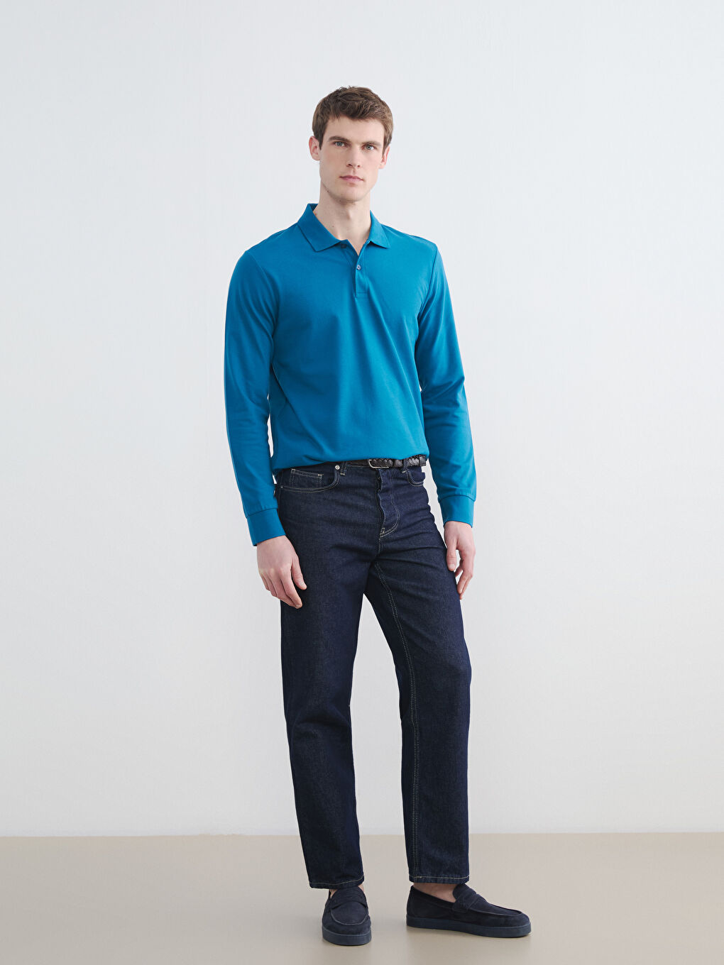 Petrol Polo Yaka Uzun Kollu Pike Erkek Tişört		
-1