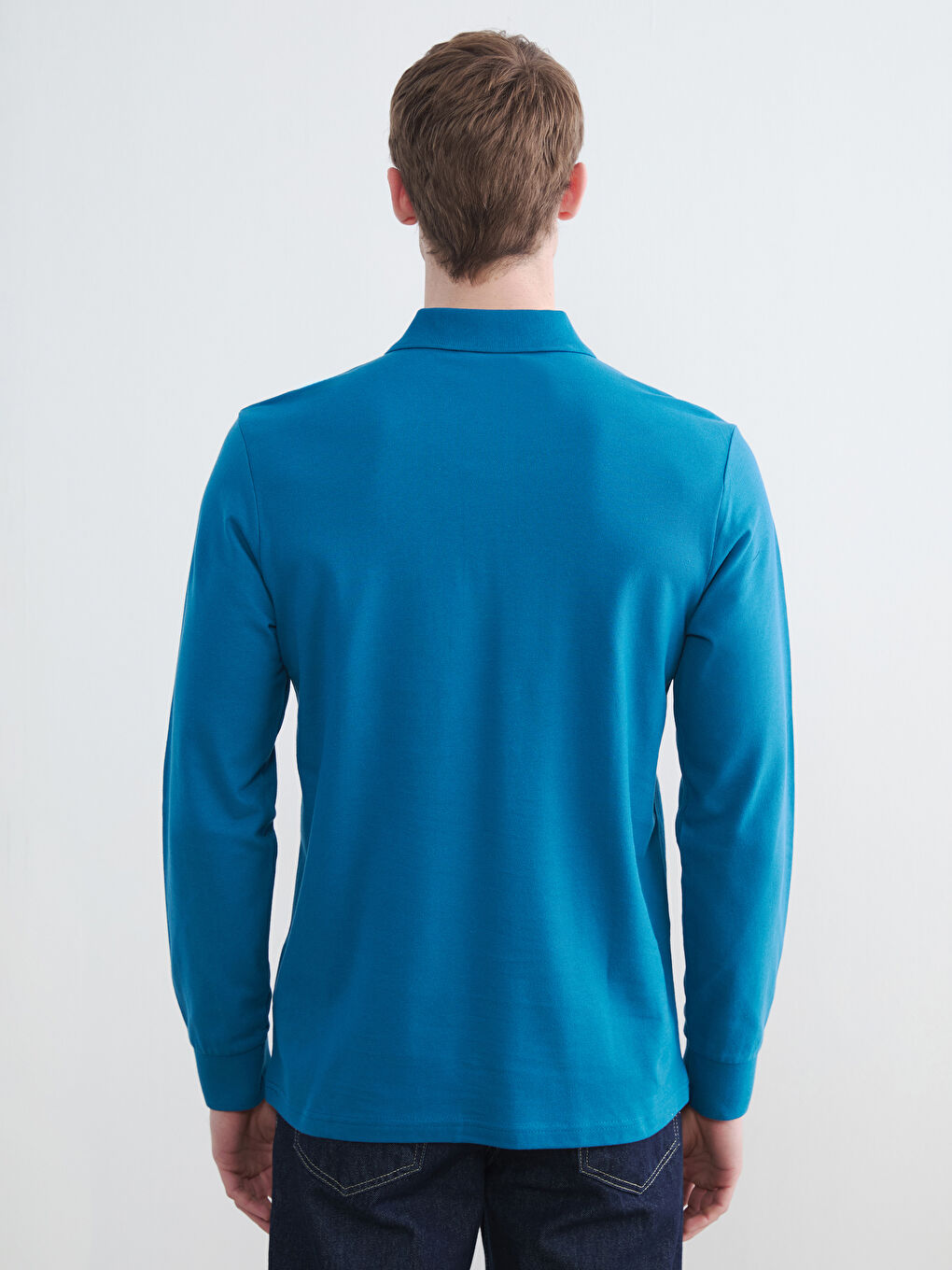 Petrol Polo Yaka Uzun Kollu Pike Erkek Tişört		
-3