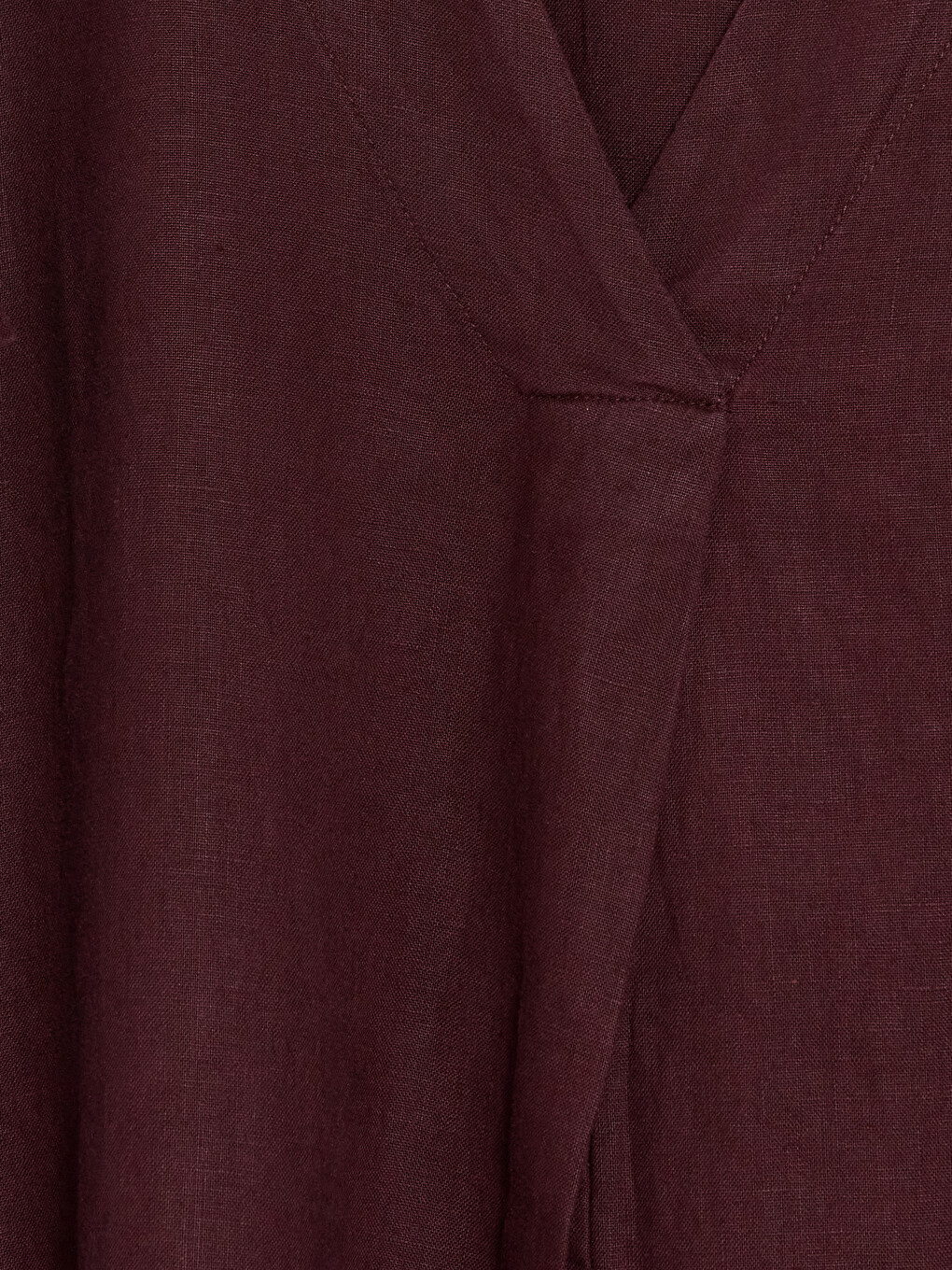 Bordo V Yaka %100 Keten Elbise-1