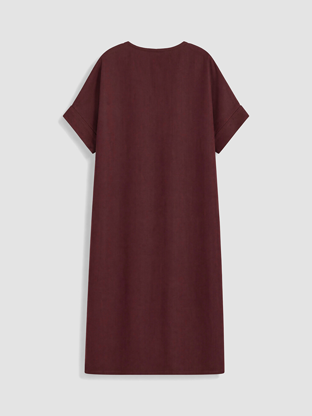 Bordo V Yaka %100 Keten Elbise-2