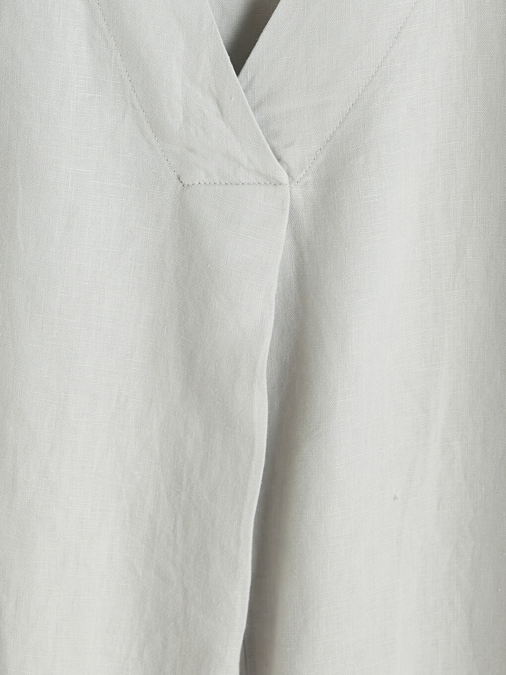 Gri V Yaka %100 Keten Elbise-1