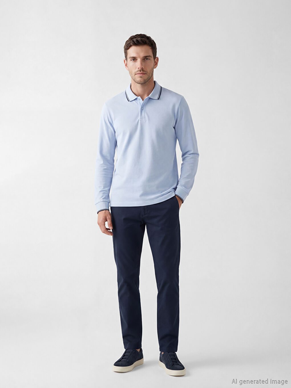 Mavi Polo Yaka Uzun Kollu Pike Erkek Tişört		
-1