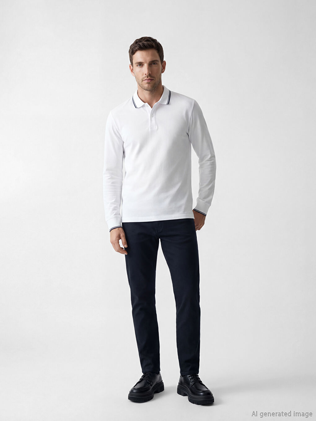 Beyaz Polo Yaka Uzun Kollu Pike Erkek Tişört		
-1