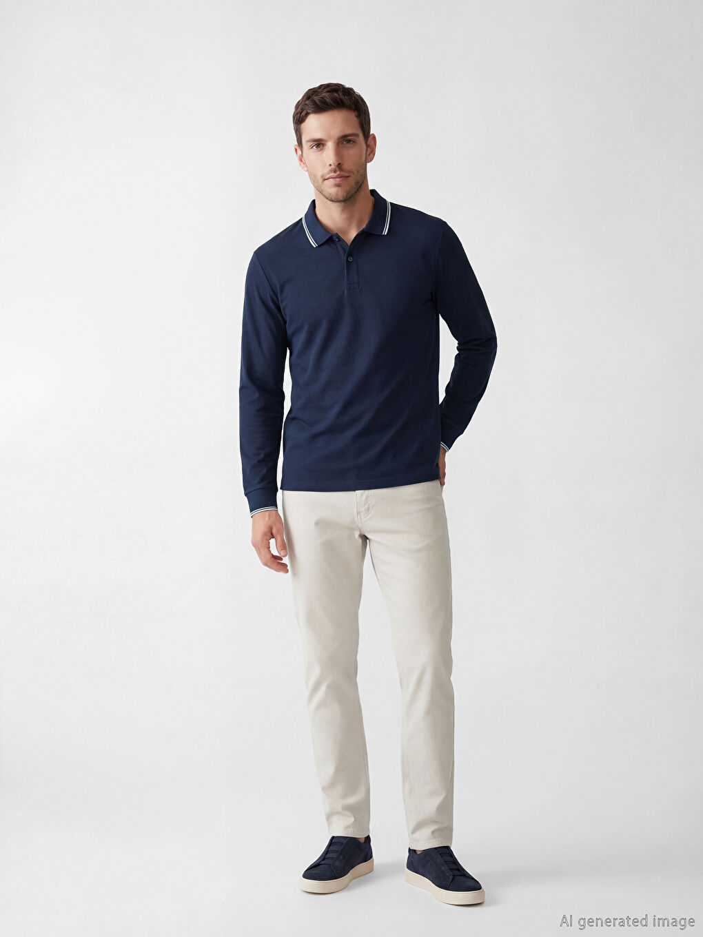 Lacivert Polo Yaka Uzun Kollu Pike Erkek Tişört		
-1