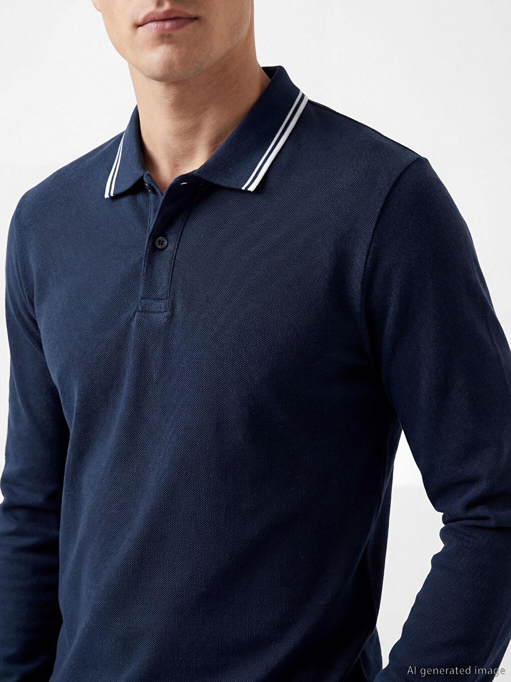 Lacivert Polo Yaka Uzun Kollu Pike Erkek Tişört		
-2