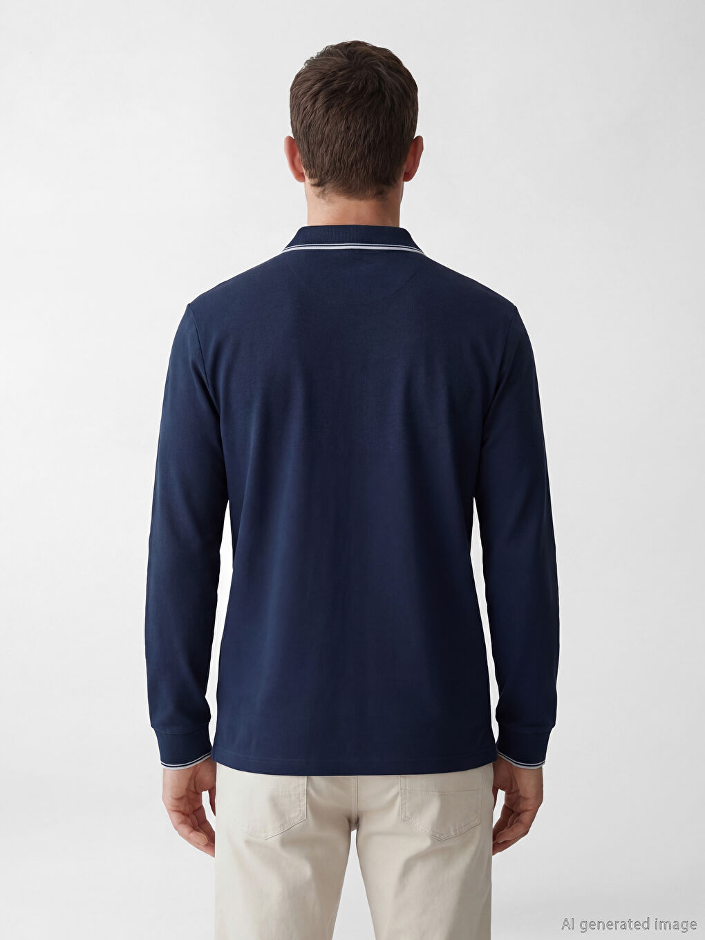 Lacivert Polo Yaka Uzun Kollu Pike Erkek Tişört		
-3