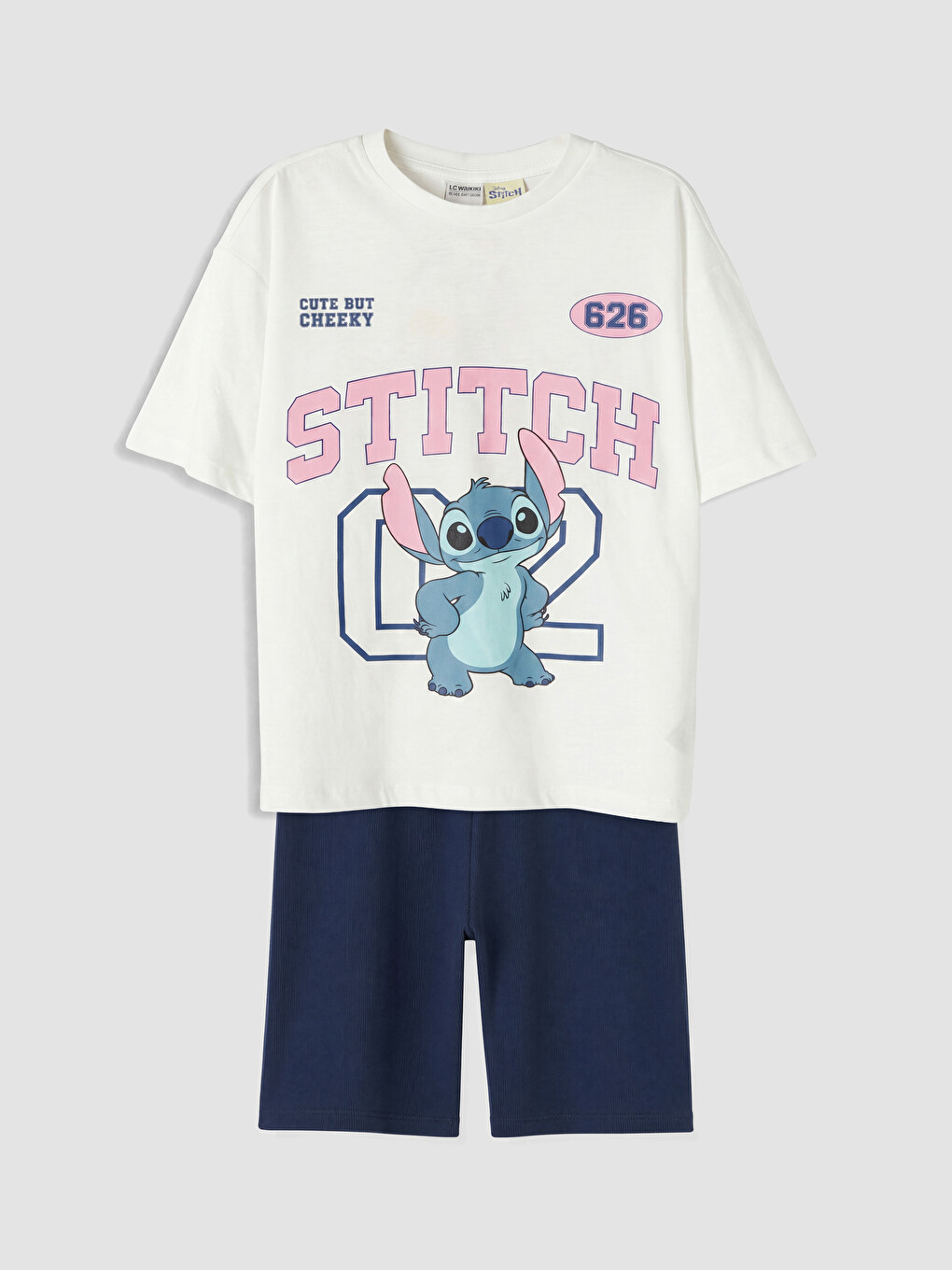 Beyaz Stitch Baskılı Kız Çocuk Takım