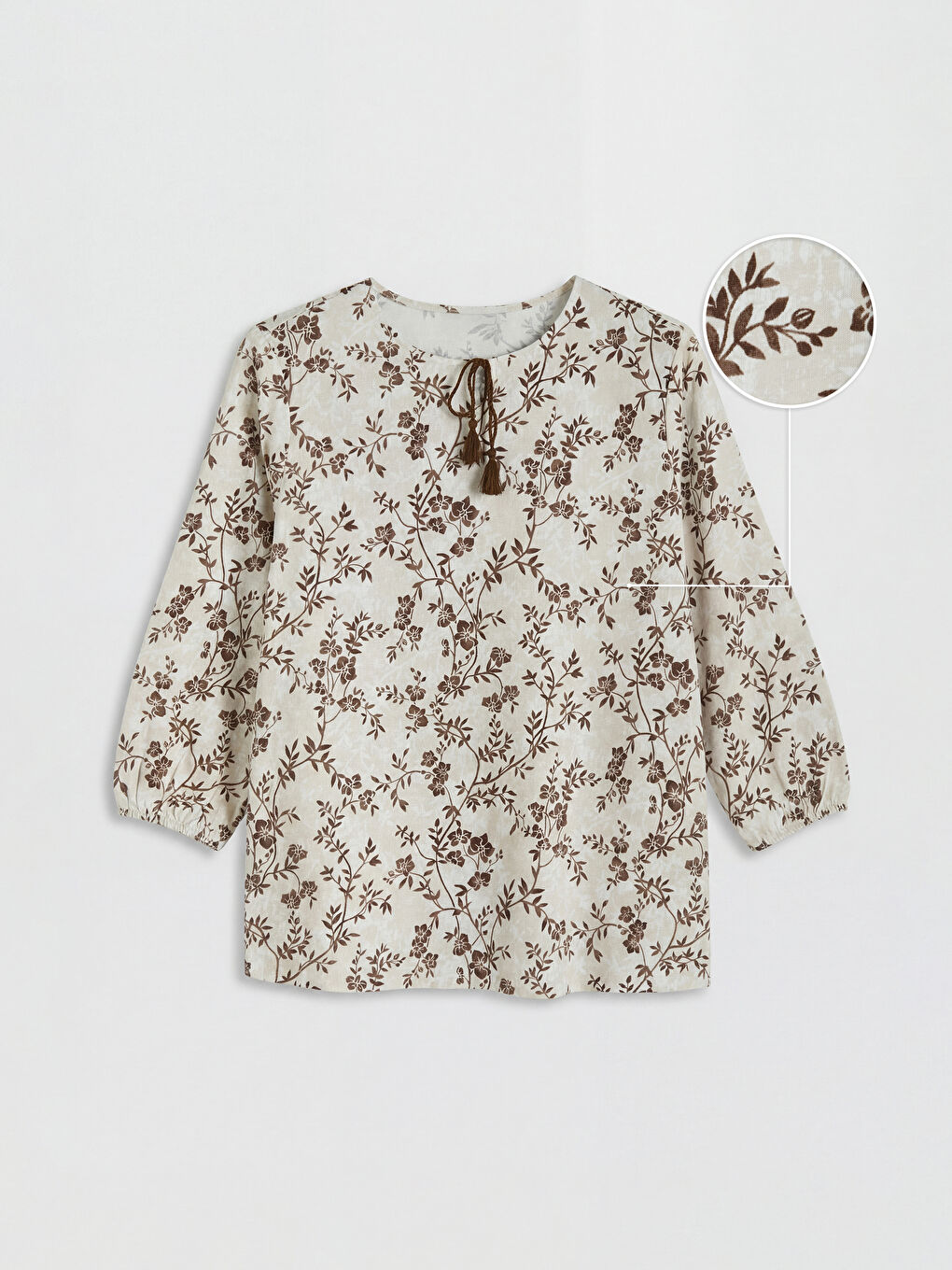 Bej Bağlamalı Yaka Çiçekli Bluz