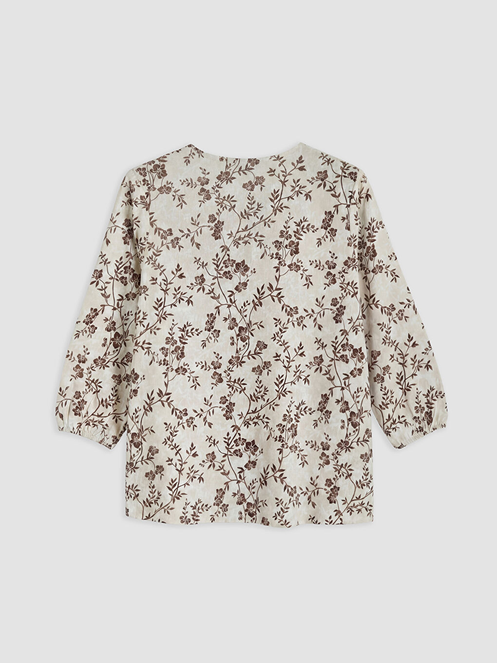 Bej Bağlamalı Yaka Çiçekli Bluz-1