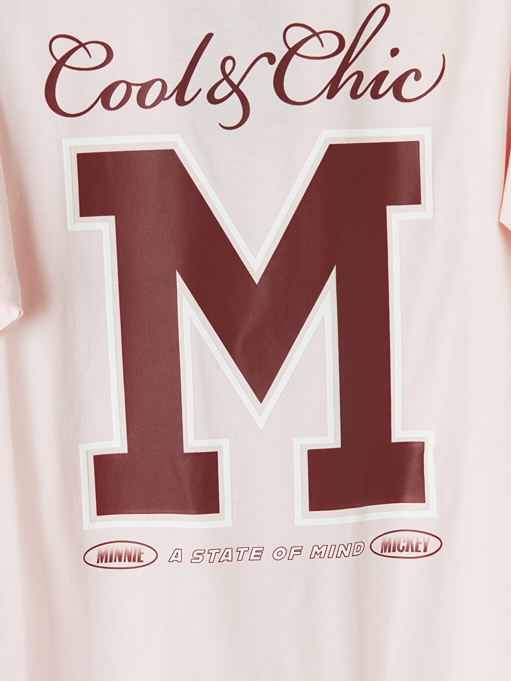 Pembe Bisiklet Yaka Mickey Mouse Baskılı Kadın Tişört-2