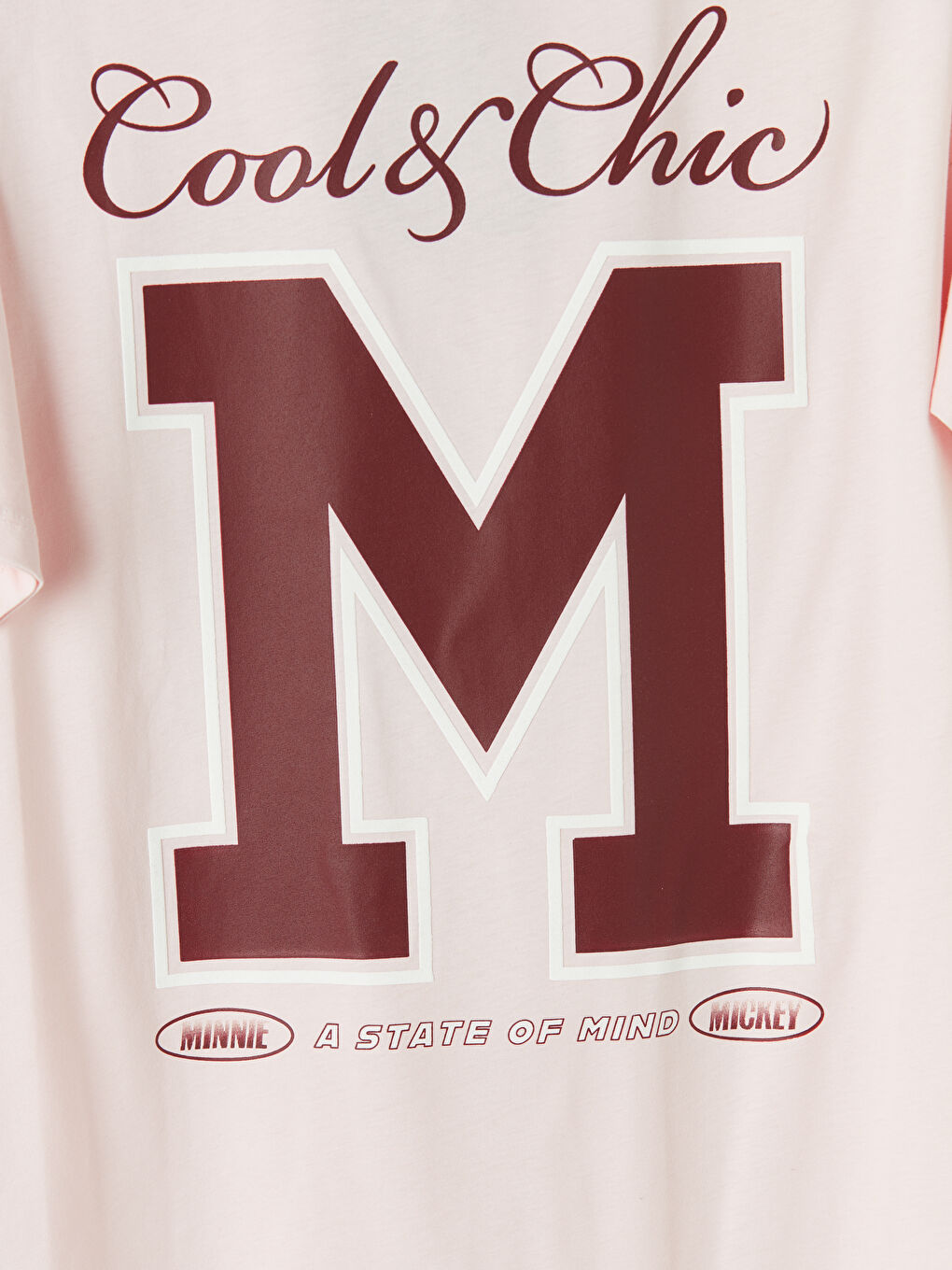 Pembe Bisiklet Yaka Mickey Mouse Baskılı Kadın Tişört-2