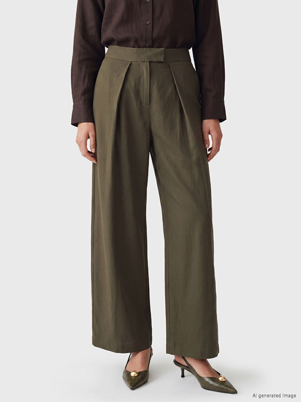 Wide Leg Pleated Women's Fabric Trousers-1