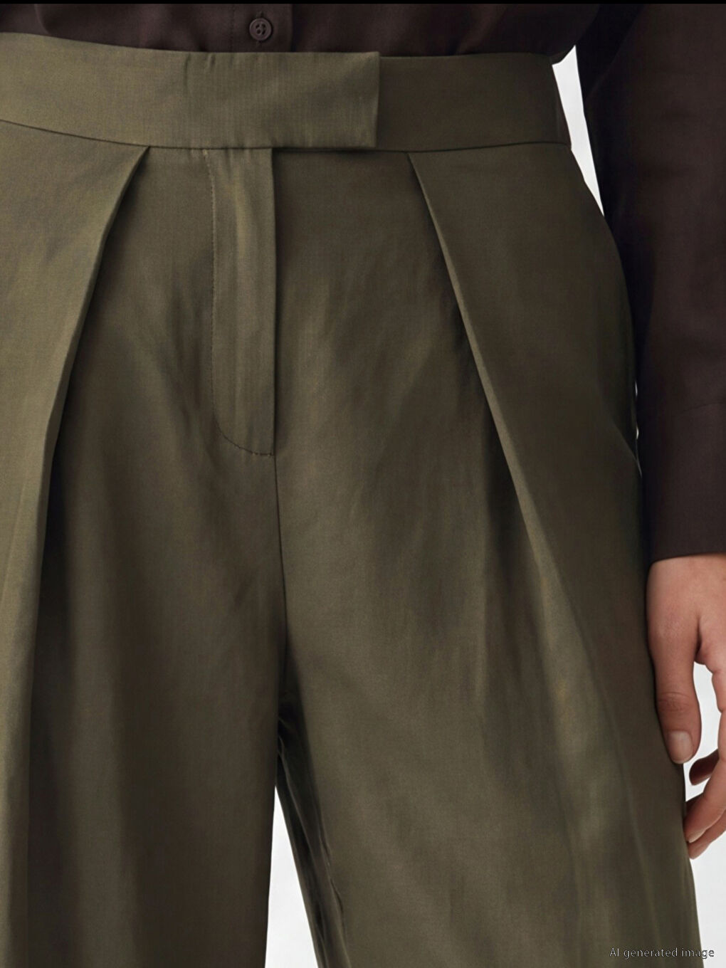 Wide Leg Pleated Women's Fabric Trousers-2