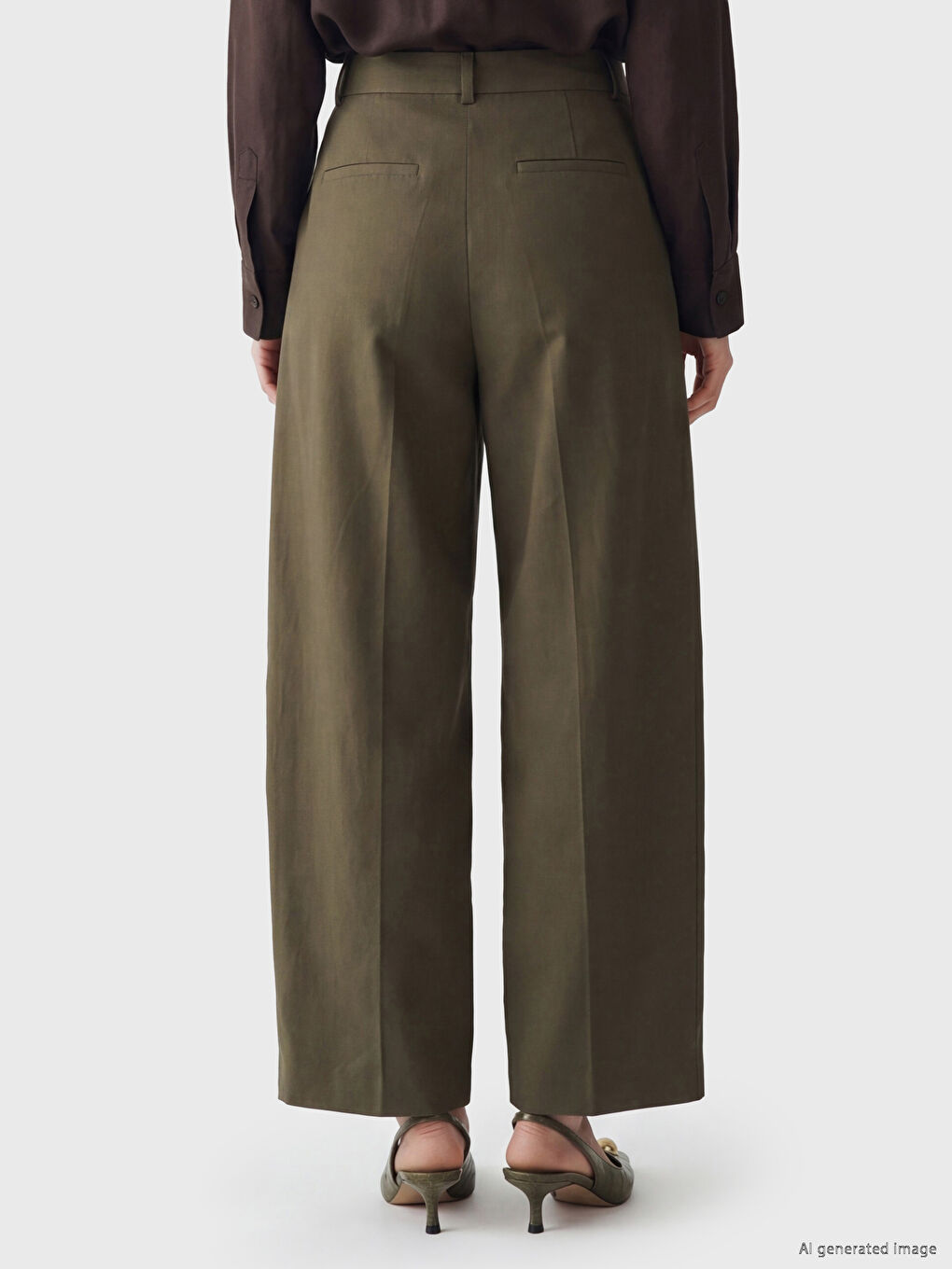 Wide Leg Pleated Women's Fabric Trousers-3