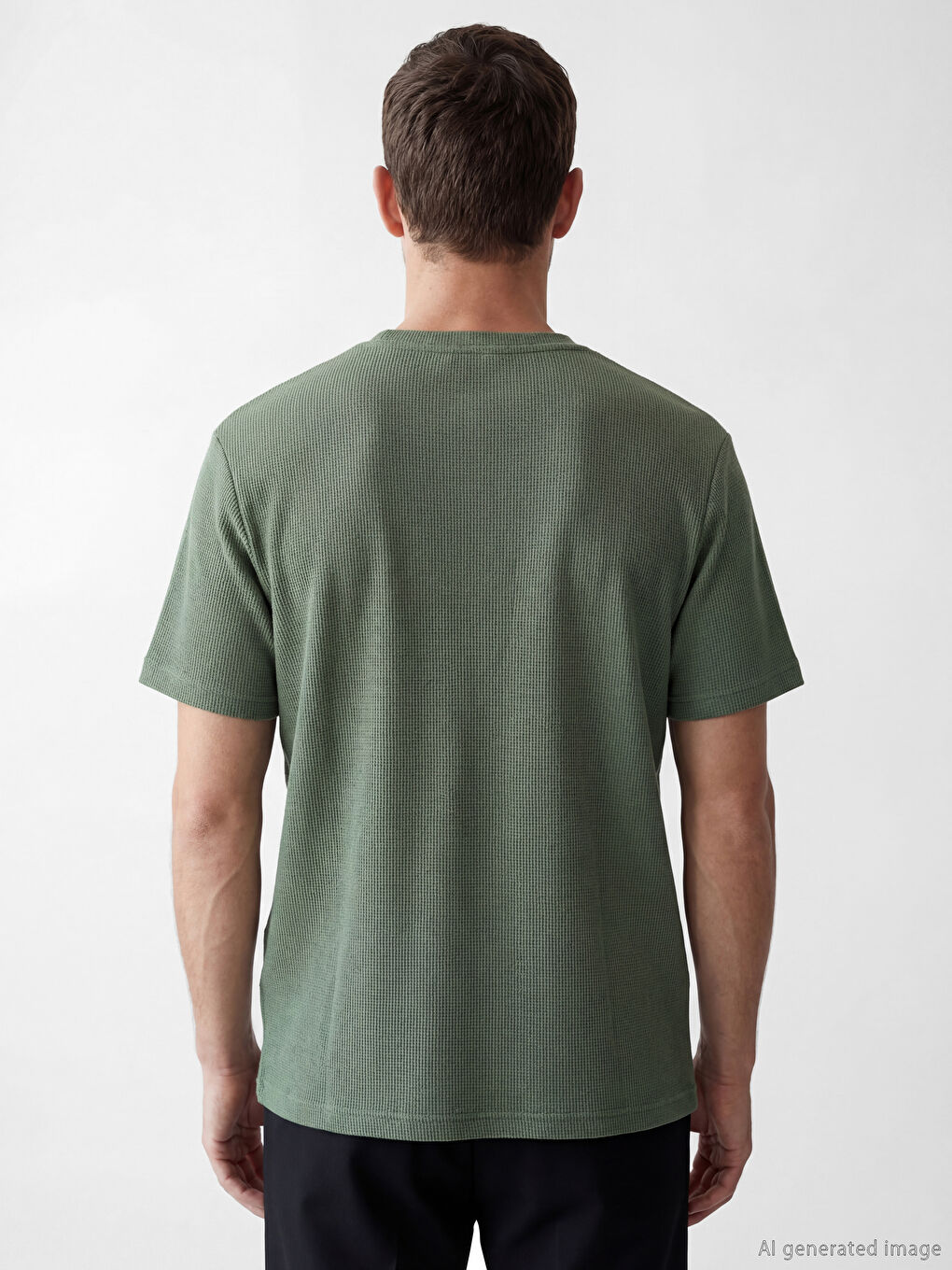 Yeşil Standart Kalıp Dokulu Bisiklet Yaka Erkek Tişört-3