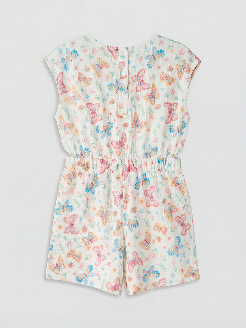 Ekru Kelebek Desenli Kız Çocuk Şortlu Tulum-1