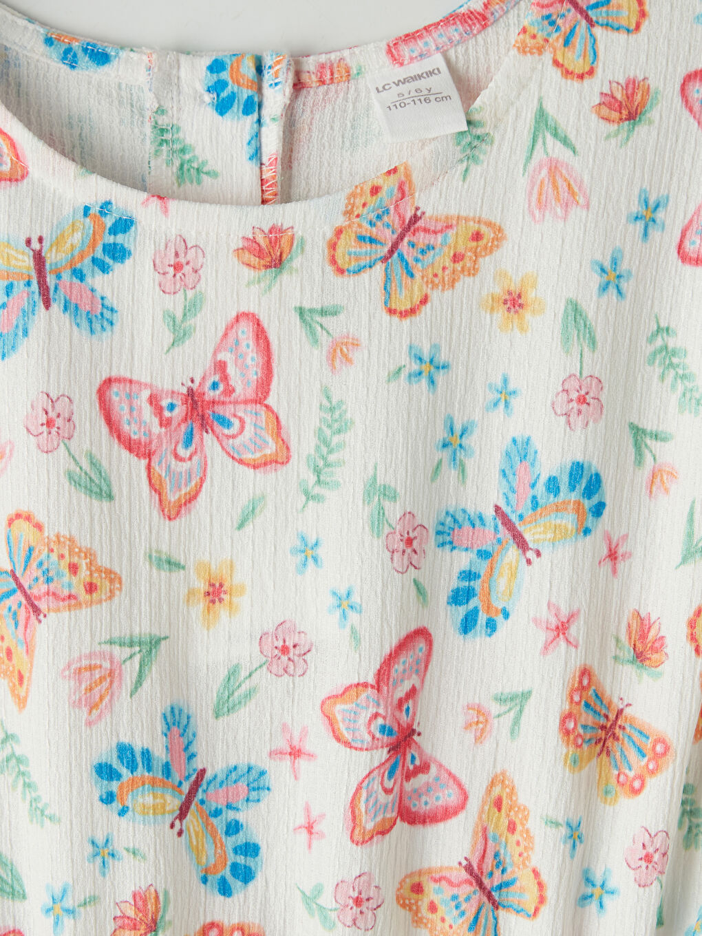 Ekru Kelebek Desenli Kız Çocuk Şortlu Tulum-2