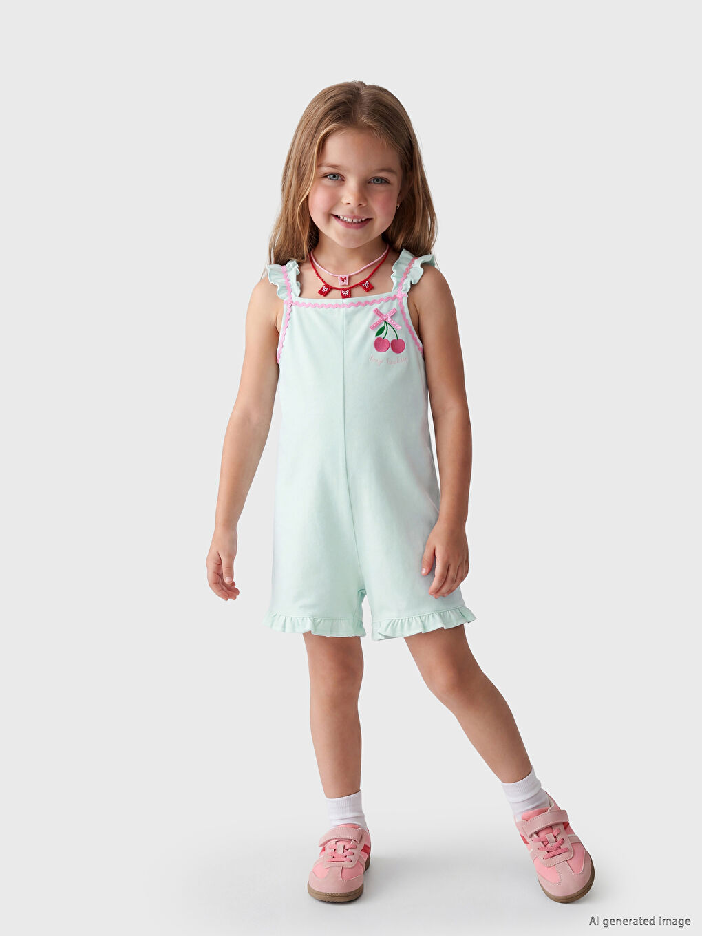 Square Neck Embroidered Girls' Jumpsuit
