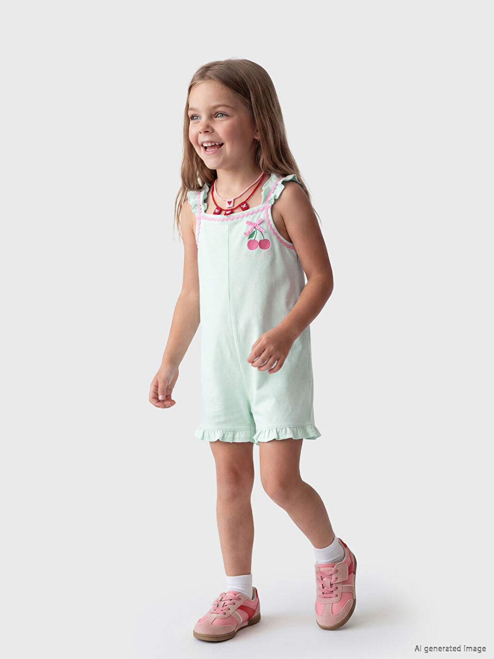 Square Neck Embroidered Girls' Jumpsuit-1