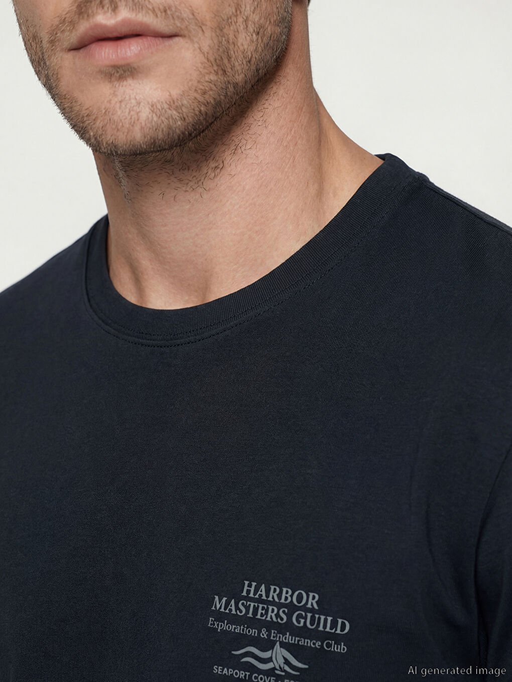 Siyah Bisiklet Yaka Baskılı Erkek Tişört-2