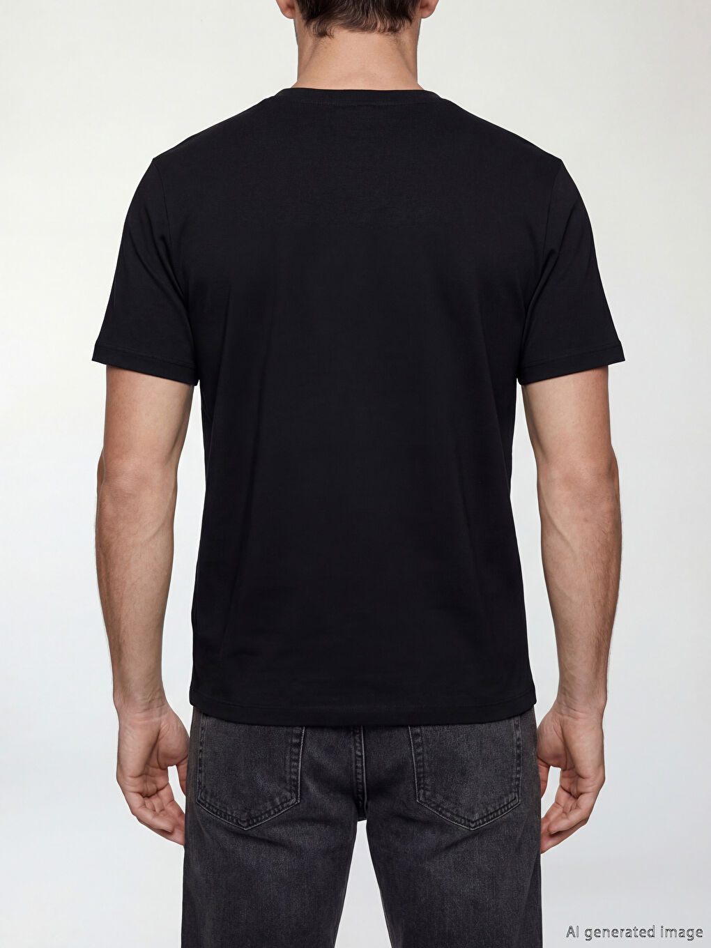 Siyah Bisiklet Yaka Baskılı Erkek Tişört-3