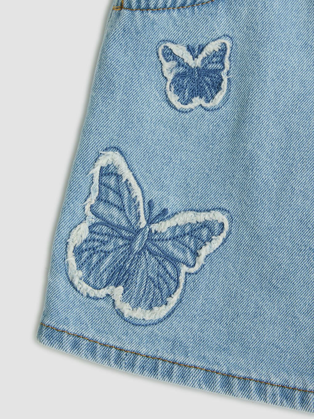 Mavi Nakışlı Kız Çocuk Jean Şort Etek-2