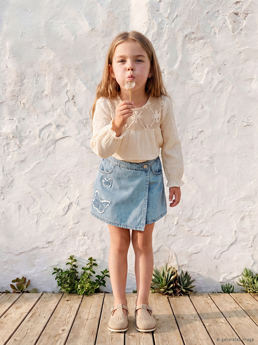 Embroidered Girls' Jean Skort