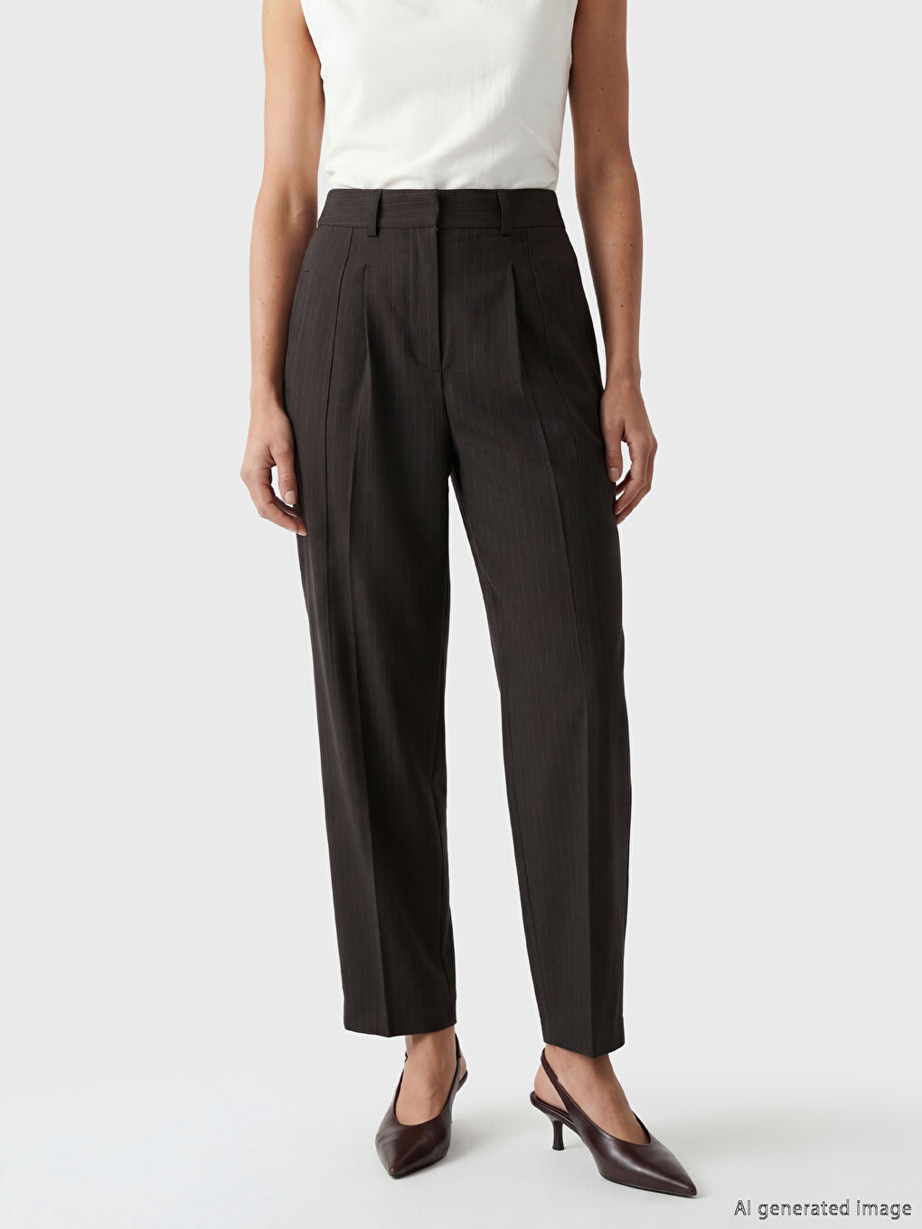 Loose Fit Striped Women's Pleated Fabric Trousers-1