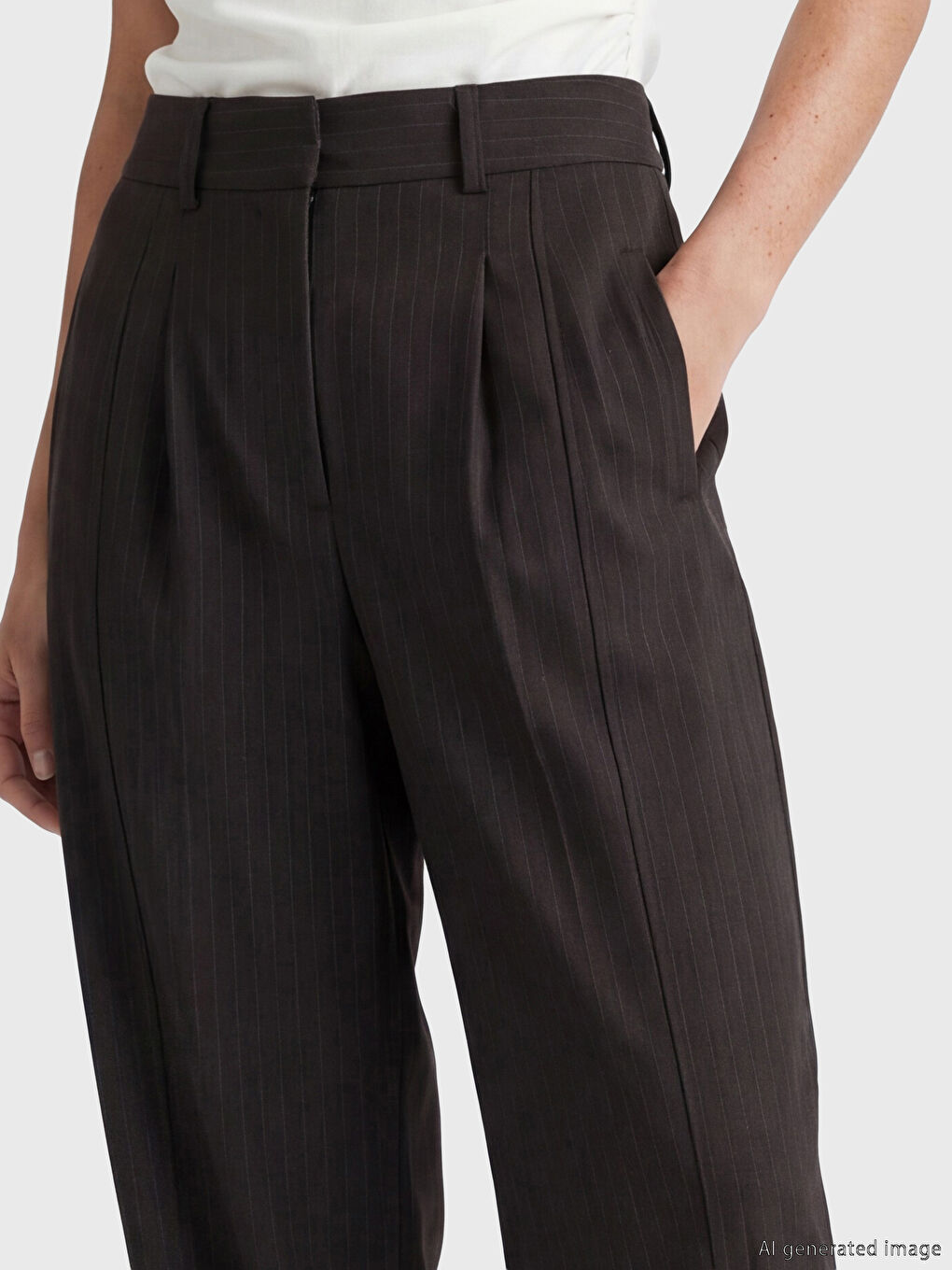 Loose Fit Striped Women's Pleated Fabric Trousers-2
