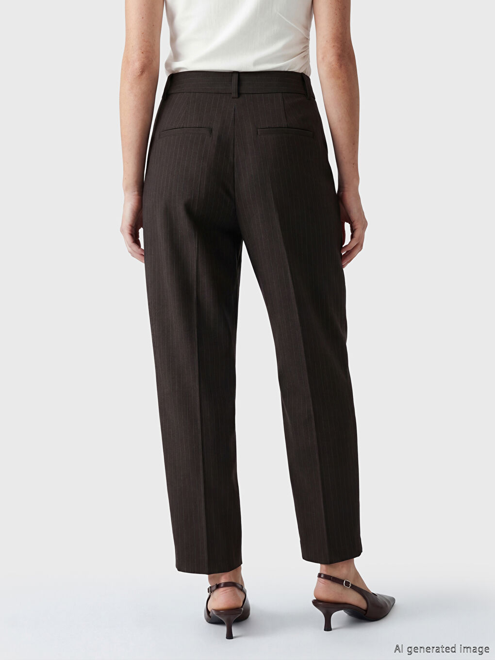 Loose Fit Striped Women's Pleated Fabric Trousers-3