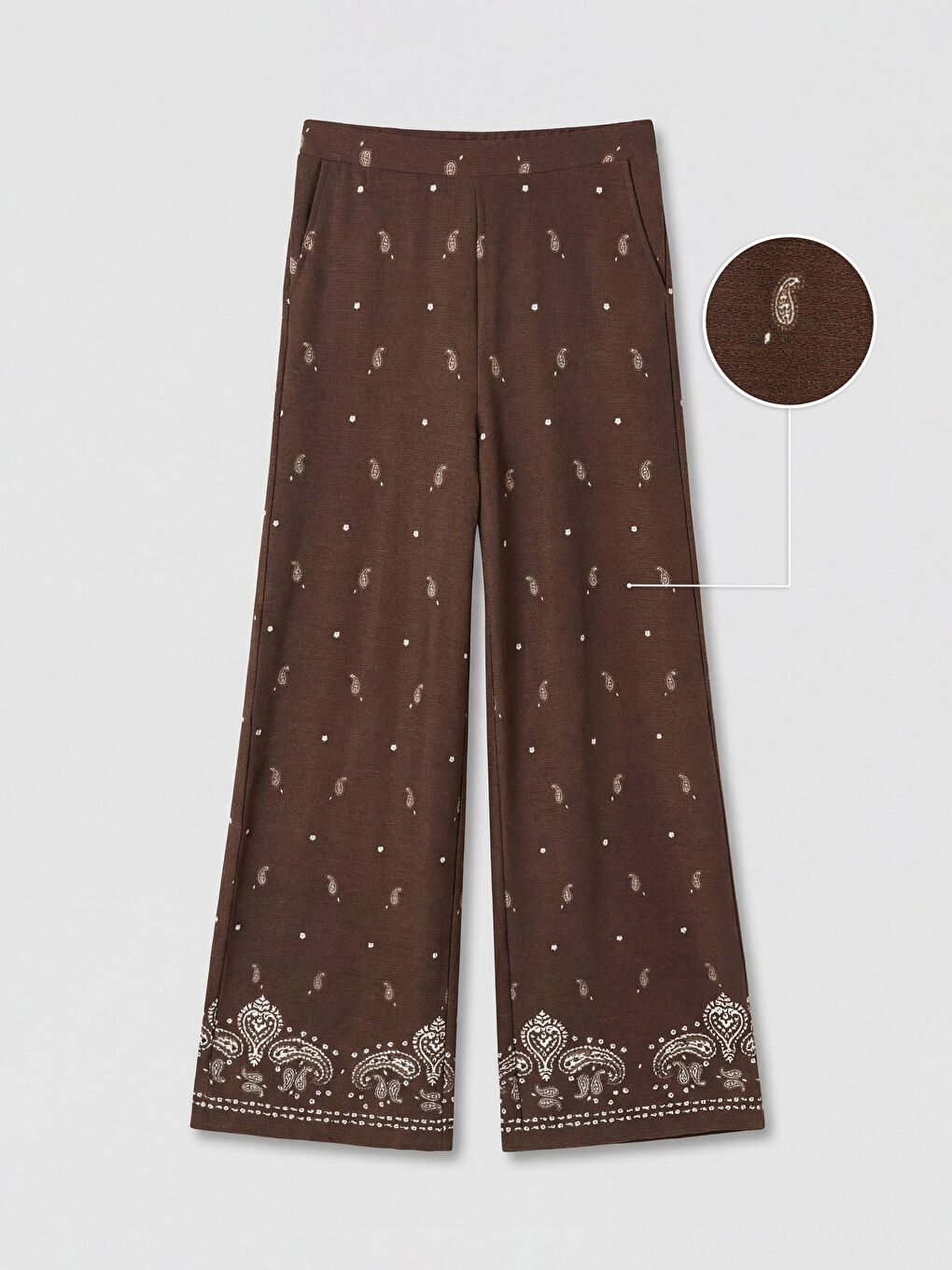 Kahverengi Beli Lastikli Desenli Kadın Pantolon