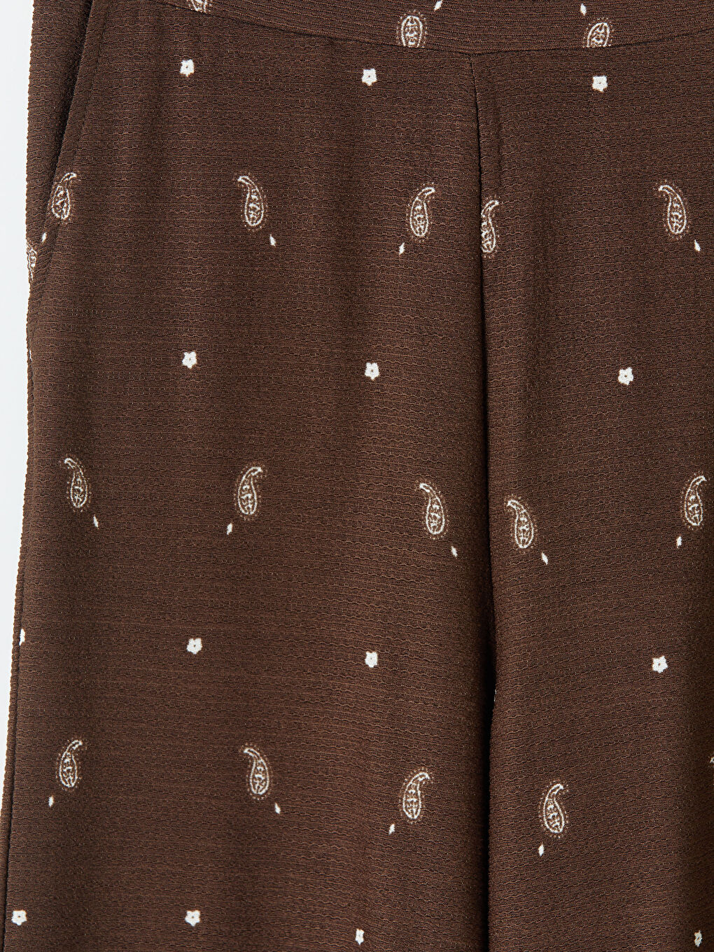 Kahverengi Beli Lastikli Desenli Kadın Pantolon-2