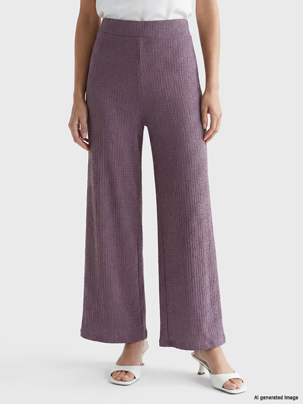 Elastic Waist Textured Women's Trousers-1