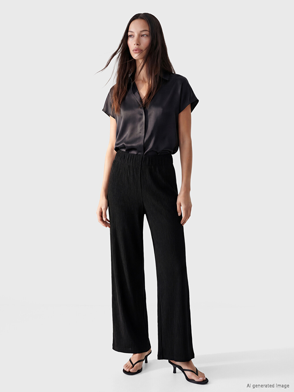 Elastic Waist Textured Women's Trousers