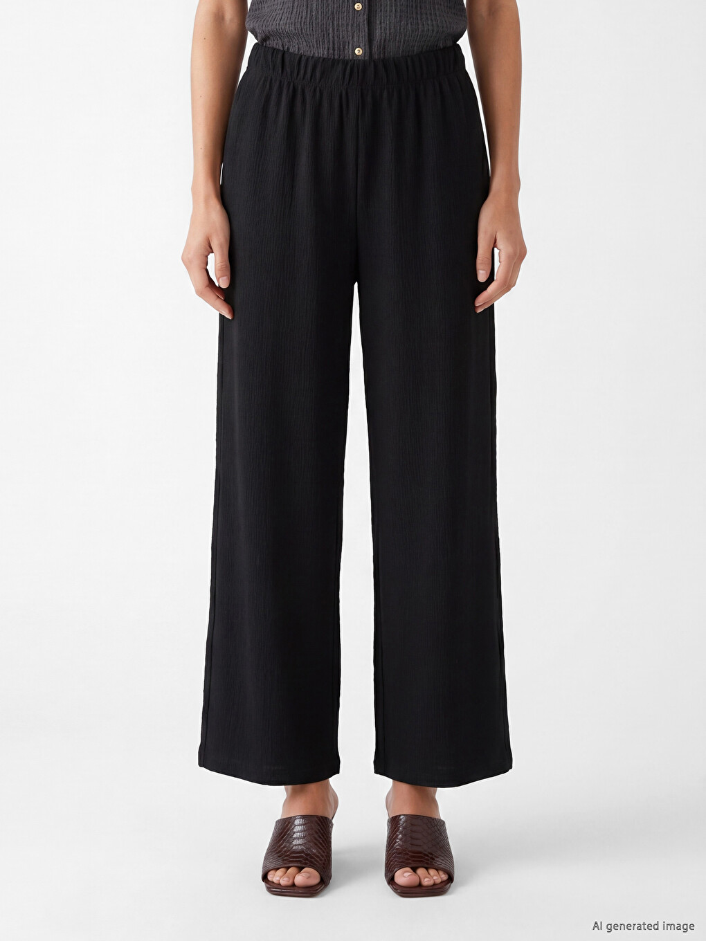 Elastic Waist Wide Leg Women's Trousers-1