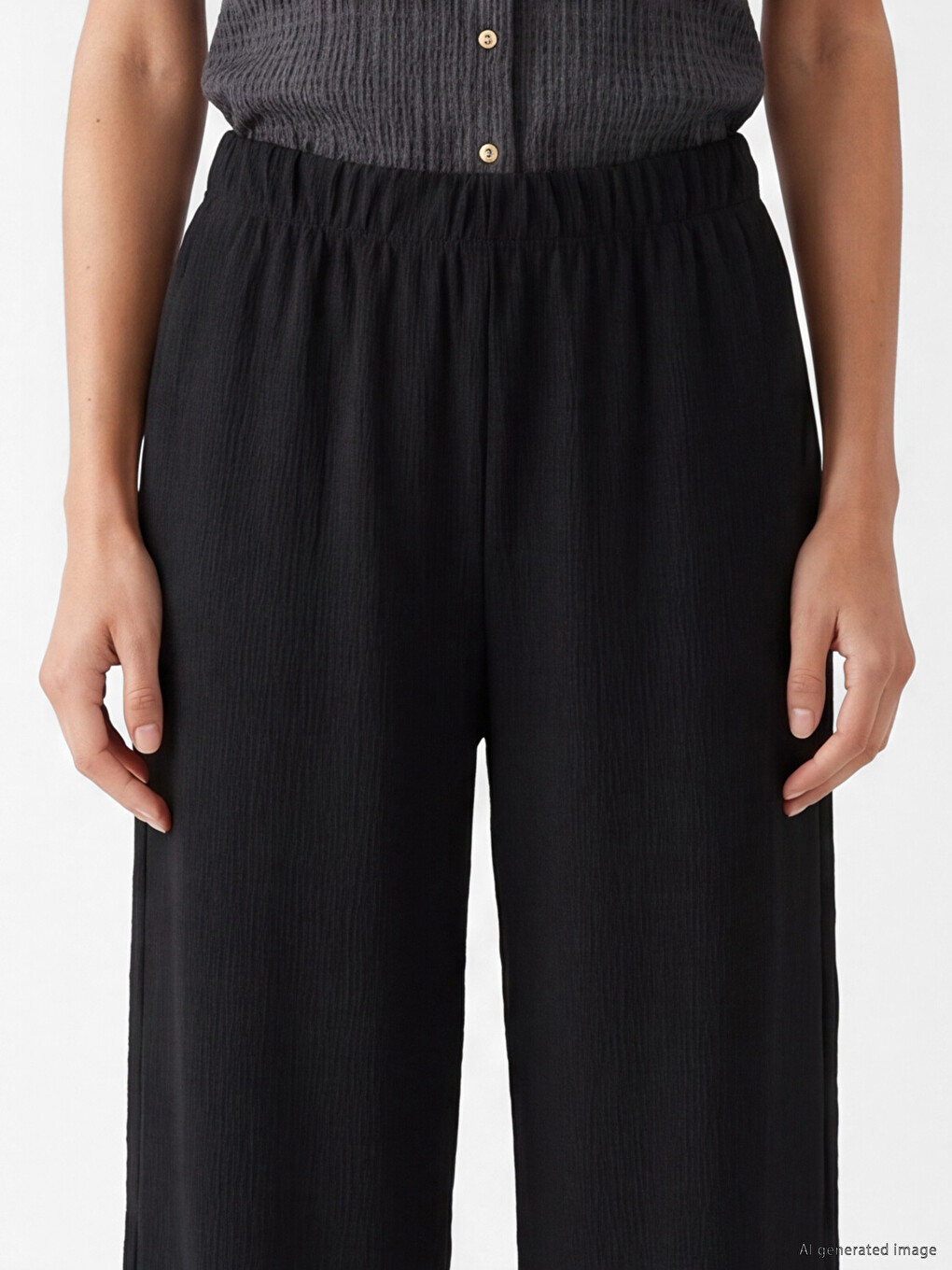 Elastic Waist Wide Leg Women's Trousers-2