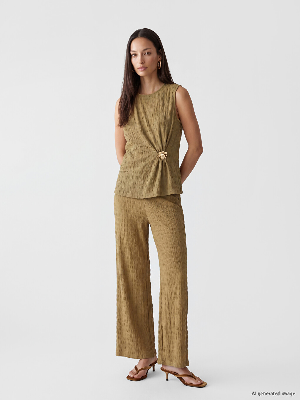 Elastic Waist Textured Women's Trousers