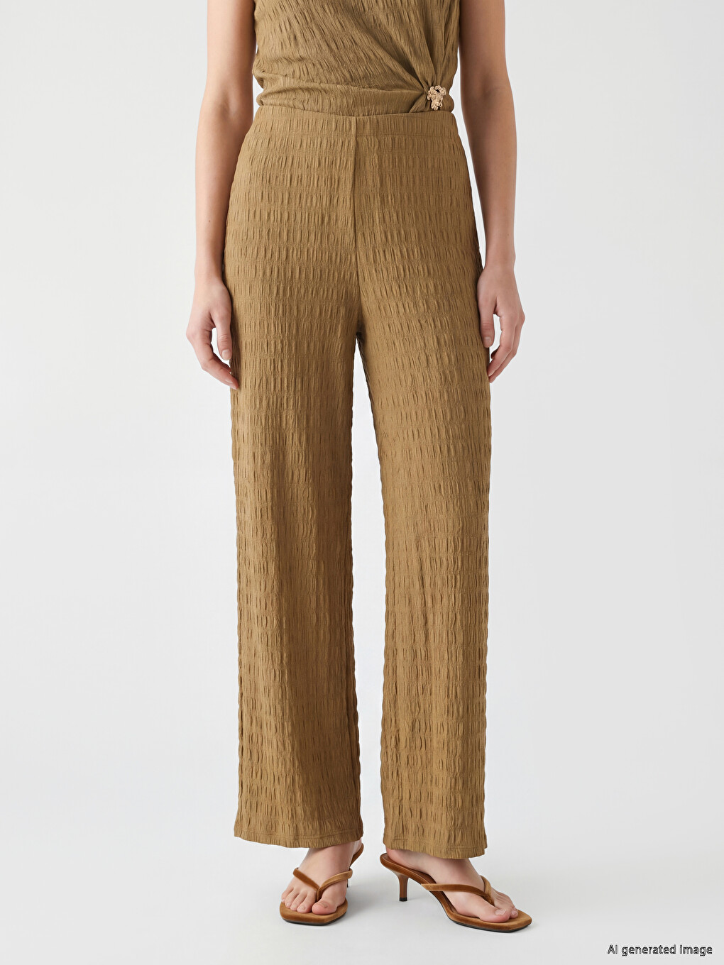 Elastic Waist Textured Women's Trousers-1