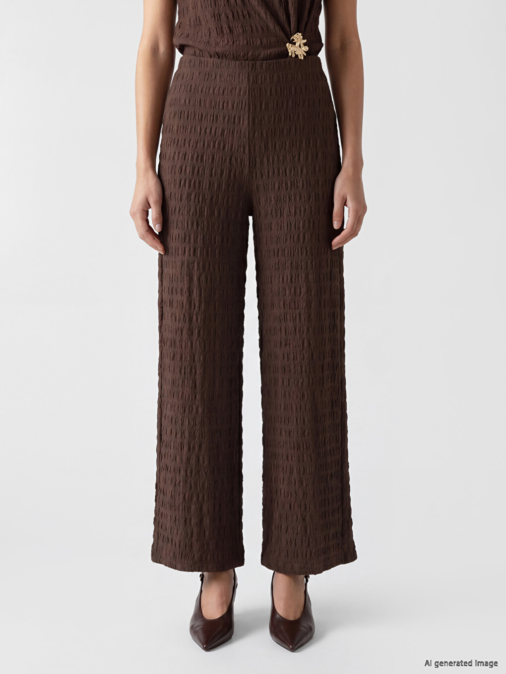 Elastic Waist Textured Women's Trousers-1