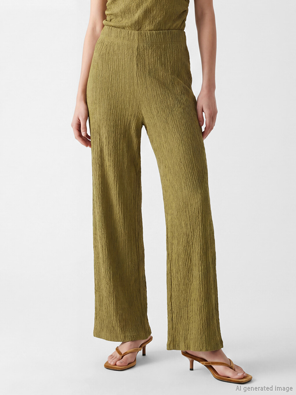 Elastic Waist Textured Women's Trousers-1