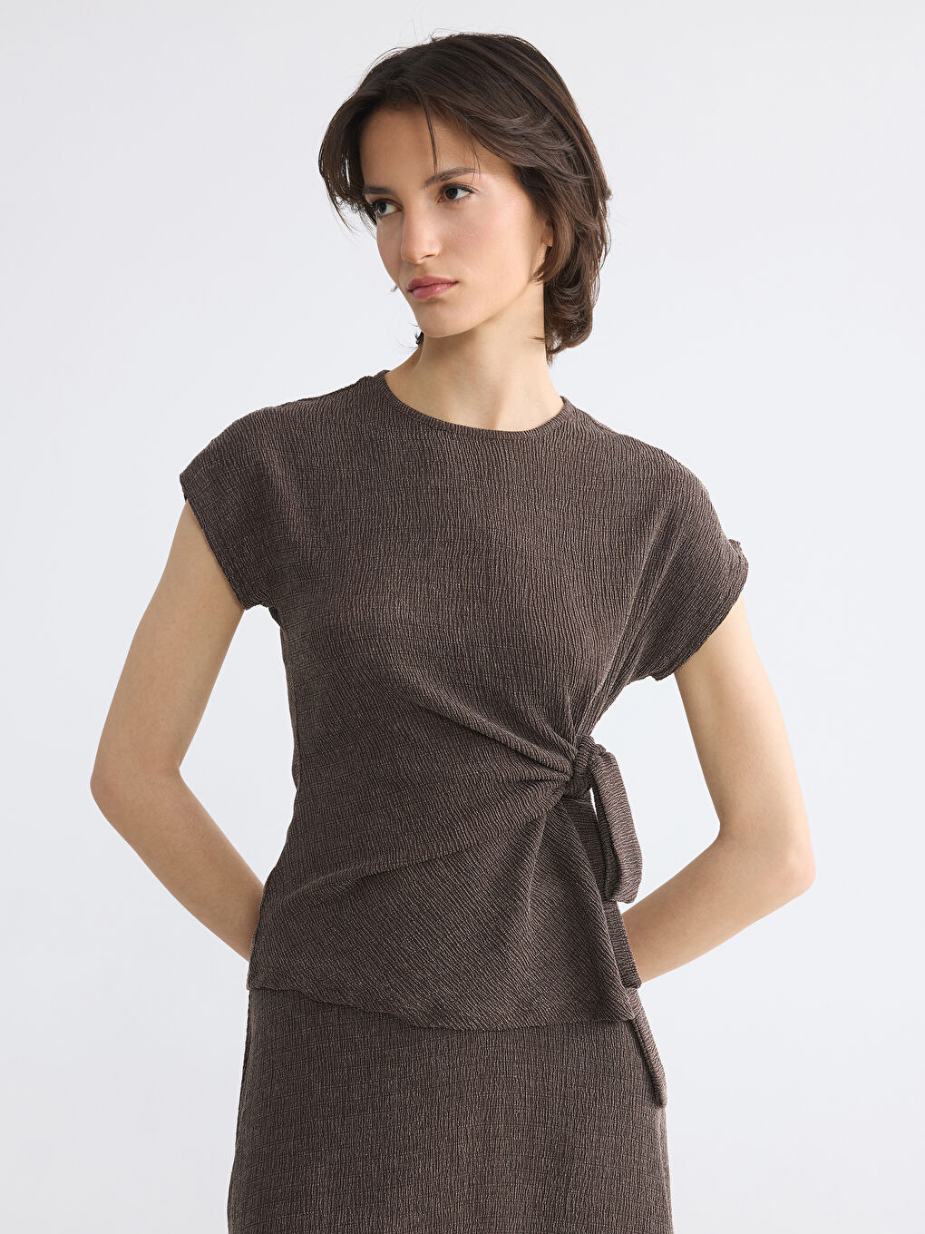 Crew Neck Side Tie Blouse