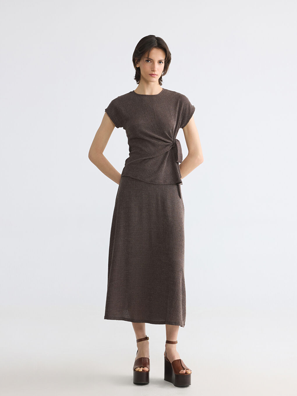 Crew Neck Side Tie Blouse-1